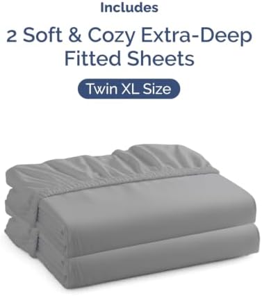 CGK Linens 2 Pack Extra Deep Twin XL Fitted Sheets - Steel Blue - Image 4