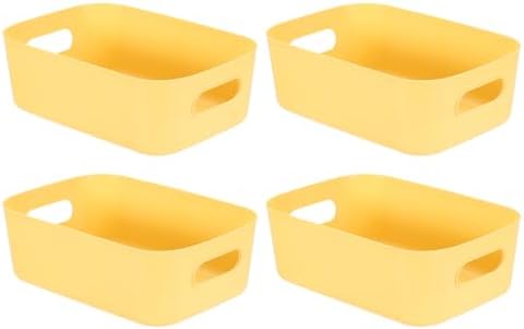 uxcell 4Pcs Yellow Plastic Storage Bins 8.5"x5.7"x2.8" Pantry Organizer by uxcell