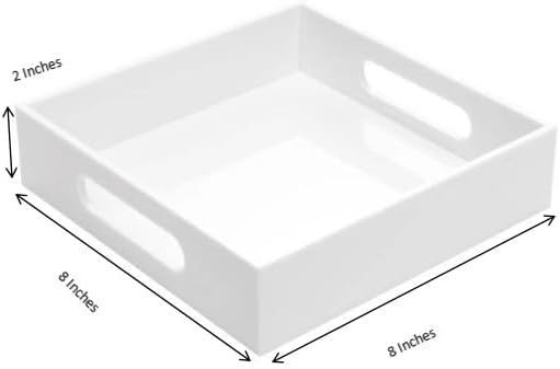 KEVLANG White Sturdy Acrylic Tray with Handles-8x8 Inch- Countertop Organizer Tray for Kitchen,Bathroom,Office- Storage Box for Cosmetics, Jewelry,Toiletries,Toy,Gadgets