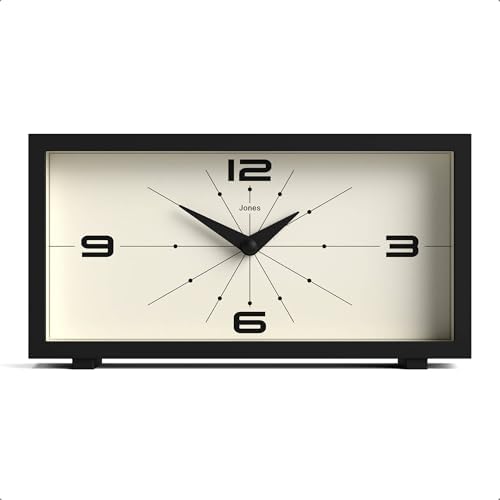 JONES CLOCKS® Odeon Desk Clock | Modern Rectangular Design | Black | Stylish Retro Look for Shelf, Table, Mantel or Bedside by JONESCLOCKS