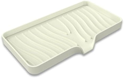 Silicone Soap Dish with Drainer | Quick-Dry Holder for Sponge, Dispenser, Scrubber, Bottle and Cup | for Kitchen, Shower and Bathroom (Beige, Large, 1 Pack)