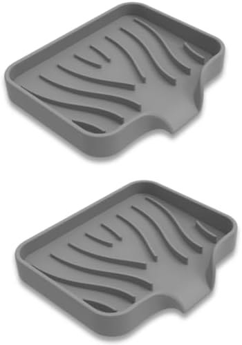 Silicone Soap Dish with Drainer | Quick-Dry Holder for Sponge, Dispenser, Scrubber, Bottle and Cup | for Kitchen, Shower and Bathroom (Grey, Small, 2-Pack)