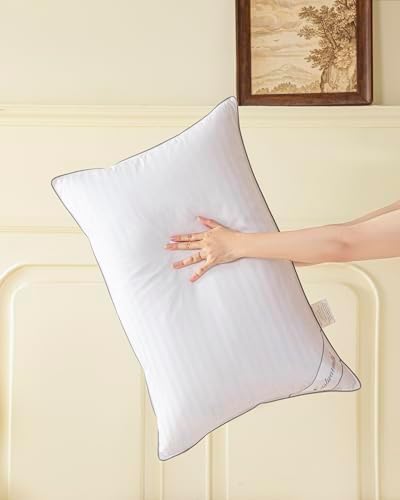 Goose Feather Down Pillow for Sleeping, 100% Cotton Cover King (20X36IN) Bed Pillow Stripe White 1 Pack - Image 6