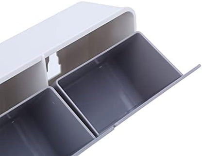 Pssopp Makeup Organizer, Wall Mounted Cotton Pads Dispenser Cosmetics Makeup Cotton Swab Holder for Bathroom Washroom White Gray Canisters