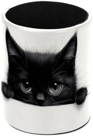Leather Pen Holder for Desk, Cute Cat Pencil Cup Pen Organizer Makeup Brush Holder for Office Home Kids Countertop Desk Accessory Storage by Unknown