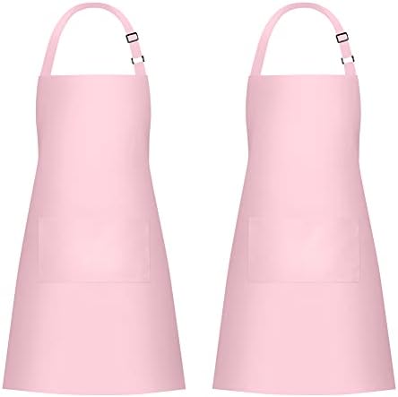 Jubatus 2 Pack 100% Cotton Aprons with 2 Pockets Cooking Chef Kitchen Adjustable Bib Apron for Women Men, Pink by Jubatus