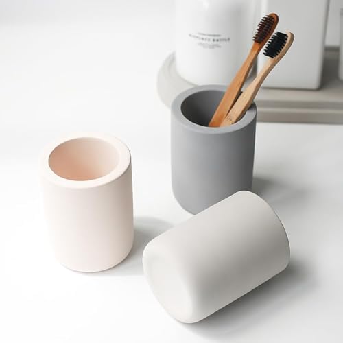 Selegna Diatomite Drying Stone Toothbrush Holder, Modern Ceramic-Look Countertop Cup with Drainage for Bathroom, Quick Drying Electric Toothbrush & Toothpaste Organizer, Stoneware Finish by SelegnaSigns