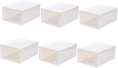 HEALLILY 6Pcs Transparent Creative Shoe Storage Box Plastic Container with Drawer Design for Easy Organization and Protection of Sneakers Stackable and