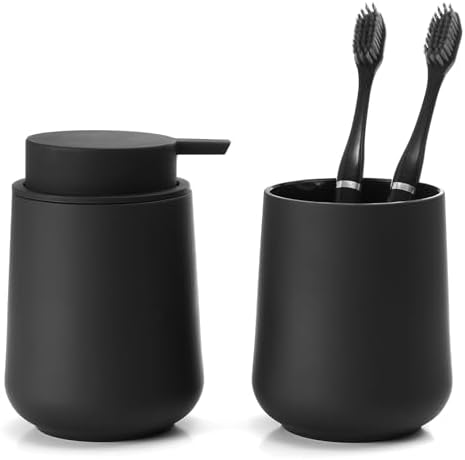 YAUKPH Bathroom Soap Dispenser and Toothbrush Holder Matte Black by KellyHome