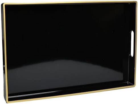Spsyrine Black Decorative Serving Tray with Handles, Elegant Plastic Coffee Table Tray for Ottoman, Living Room, Home Decor 15.6" X 10.2" by Spsyrine