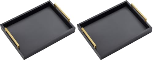16"x12" Serving Trays with Handles, Black Decorative Serving Tray, Ottoman Trays for, Living Room, Bathroom, and Outdoors Decorative Trays (Black) (Pack of 2) by MoonlitPond