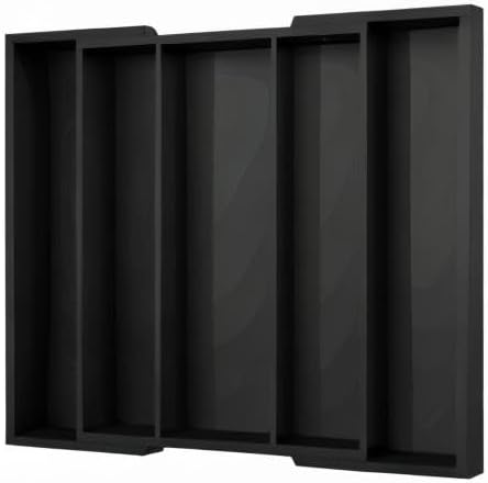 Kitchen Utensil Organizer Silverware Tray - Bamboo Flatware Organizer Expandable 5 Slots Multipurpose Silverware Organizer for Office Storage Garage Organization W13.7"-19.9" x L17.6" X H2.5" (Black)