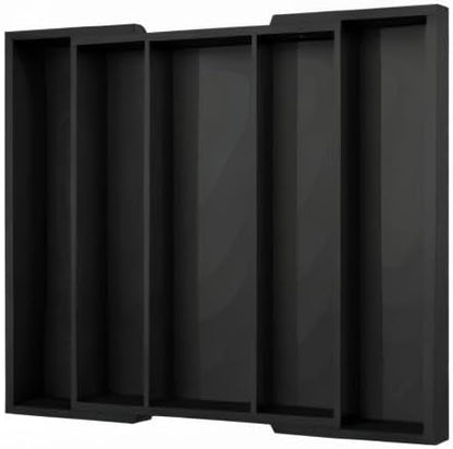 Kitchen Utensil Organizer Silverware Tray - Bamboo Flatware Organizer Expandable 5 Slots Multipurpose Silverware Organizer for Office Storage Garage Organization W13.7"-19.9" x L17.6" X H2.5" (Black)