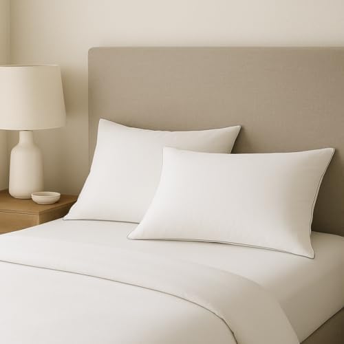 4 Pack Queen Size Bed Pillows for Sleeping – Soft & Supportive Down Alternative Pillows with Gray Piping, Easy to Wash, Hypoallergenic Sleeping Pillows for Side and Back Sleepers - Image 2