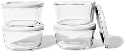 8-Piece Glass Food Storage Containers Set (4 Containers + 4 BPA-Free Lids) | 1-Cup, Leakproof | Microwave, Freezer, Oven & Dishwasher Safe | Ideal for Meal Prep & Pantry Organization, White