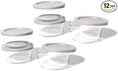 12-Piece Glass Food Storage Containers Set (6 Containers + 6 BPA-Free Lids) | 2-Cup, Leakproof | Microwave, Freezer, Oven & Dishwasher Safe | Ideal for Meal Prep & Pantry Organization, Grey