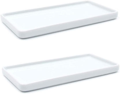 Ceramic Vanity Tray, Rectangle Bathroom White Tray, Marble Tray, Organizer for Soap, Jewelry, Perfume,Towel Holder for Counter, Bathroom, Kitchen, Sink, Restroom Decoration (Small) (2 Pack)