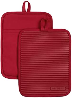 KitchenAid Ribbed Soft Silicone Pot Holder 2-Pack Set, Passion Red, 7"x9" by KitchenAid