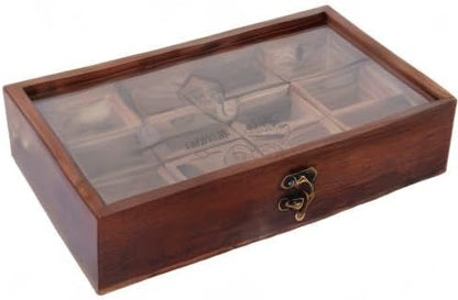 Wooden Spice Box, Masala Container, Condiments Storage Case for Kitchen, Multipurpose Decorative Box - Indian Rosewood Crafted