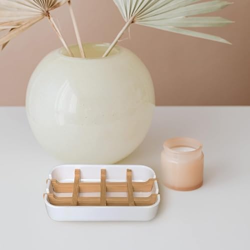 Aoheuo Modern Bamboo Fiber soap Holder and soap Dish Combination (Removable),5.12 Long by 3 Wide, 0.98 inches high, Used in Kitchens, bathrooms, and bar Sinks (White,Gray,Off White) - Image 3