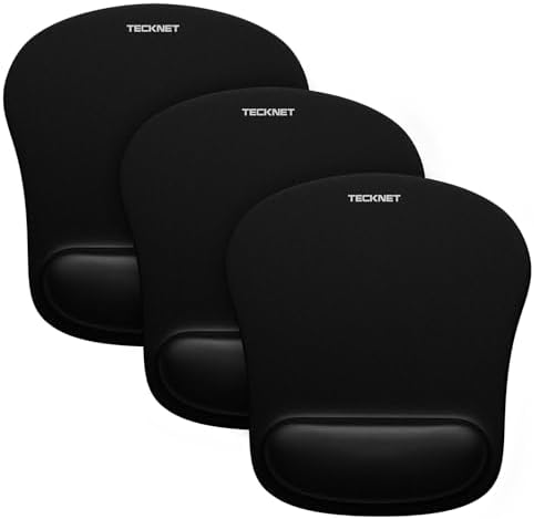TECKNET 3 Pack Mouse Pad with Wrist Support, Ergonomic Gaming Mouse Pad Pain Relief, Portable Comfortable Mousepad for Computer, Laptop, Office, Home Non-Slip Base, Waterproof Surface - Black by Tecknet