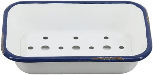 Joy Choice 6.5" Farmhouse Soap Dish with a Tray - White Metal Soap Dish for Bathroom, Tub and Kitchen, Farmhouse Sponge Holder for Kitchen Sink(White)