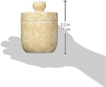 Creative Home Natural Champagne Marble Notch Collection Cotton Ball, Swab Holder Bathroom Storage Jar Container Organizer, 3.5" Diam. x 3.8" H, Beige