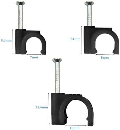 HS Cable Clips 8mm with Steel Nail 200 Pieces Black，Ethernet Management U Shaped Wire Cord Staples Hooks for Outdoor Wall,Coax Cat7 RG8 Cable Extension Fasteners - Image 3