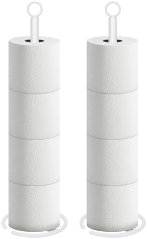 NearMoon Bath Toilet Paper Holder Stand, Freestanding Tissue Paper Storage with Reserve, Space Toilet 4 Rolls Holder for Bathroom/Kitchen Countertop-All Metal (2 Pack, White) by NearMoon