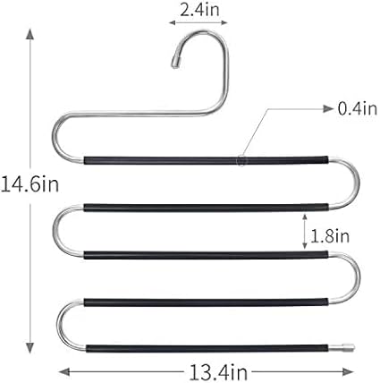 5 Packs Pants Hangers S-Shaped S-Type Space Saving Pants Non-Slip Hangers Trouser Hangers Stainless Steel Multi Layer Multifunctional Pant Hanger Closet Storage for Jeans Shirts for Scarfs Ties