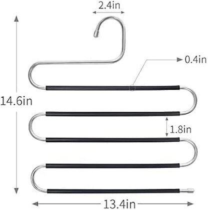 5 Packs Pants Hangers S-Shaped S-Type Space Saving Pants Non-Slip Hangers Trouser Hangers Stainless Steel Multi Layer Multifunctional Pant Hanger Closet Storage for Jeans Shirts for Scarfs Ties