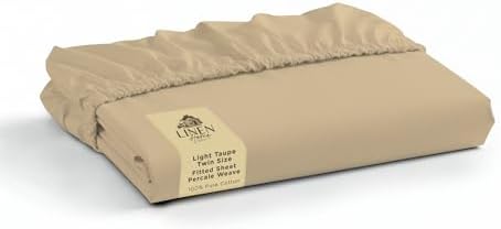Linen Home 100% Cotton Percale Twin Size Fitted Sheet only, Light Taupe by LINENHOME
