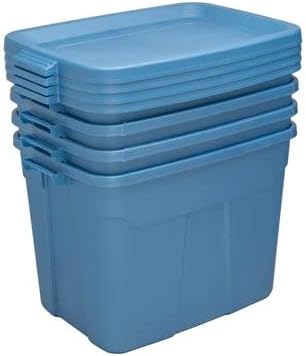 Rugged Tote, 18-Gallon Rugged Storage Container & Standard Snap Lid, (16.6H x 24.2W x 16.2D), Stackable Organization Tote [2 Pack]