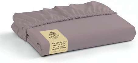 Linen Home Queen Size Fitted Sheet only 100% Cotton Percale, Prelude Purple by LINENHOME