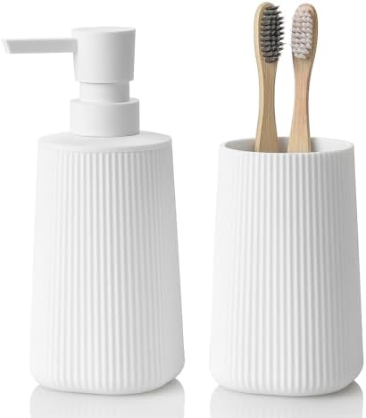 YAUKPH Bathroom Soap Dispenser and Toothbrush Holder Striped White by KellyHome