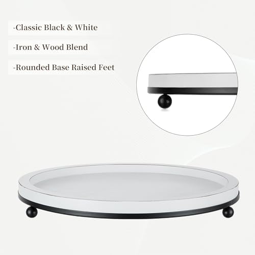Hanobe Wood Decorative Tray for Home Decor Round Footed Stands 12" - Image 5