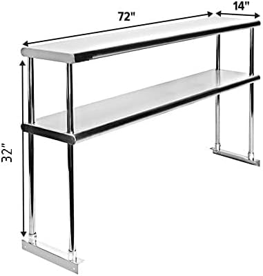 72" x 14" NSF Stainless Steel Double Overshelf | 18-Gauge Heavy-Duty | Includes Brackets