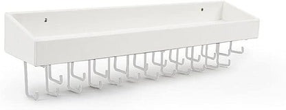 Jewelry Organizer Necklace Holder with 23 Hooks, Wall Mounted Necklaces Bracelet Earrings Ring Holder Hanger with Shelf for Perfume Aesthetic Room Decor (White, 14.37 x 2.95 x 3.86 inches) - MK208C