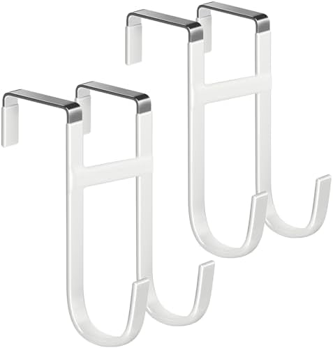 Mars-Rock Double Over Door Steel Hooks 2 Pack Fit 1-3/8" Door 5.5" White by Mars-Rock