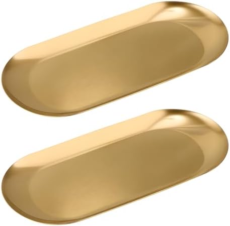 Vaincre 2PCS 7" Gold Stainless Steel Oval Jewelry Tray Ring Holder Dish by Vaincre