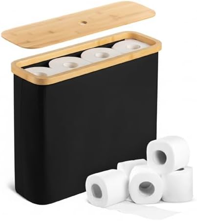 BAMBOO LAND- Toilet Paper Storage with Bamboo Lid for 12 Rolls, Black, Waterproof Bamboo Toilet Paper Holder Basket by BAMBOOLAND