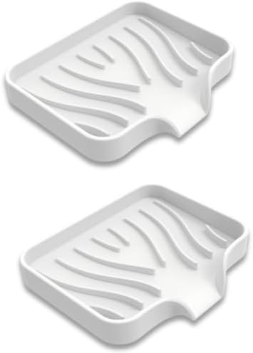 Silicone Soap Dish with Drainer | Quick-Dry Holder for Sponge, Dispenser, Scrubber, Bottle and Cup | for Kitchen, Shower and Bathroom (White, Small, 2-Pack)