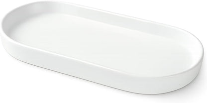 Matte White Ceramic Bathroom Tray for Countertop, Minimalist Vanity Organizer Dish for Perfume, Jewelry & Soap, Oval Decorative Tray for Bathroom Sink, Dresser, Coffee Bar or Kitchen Counter