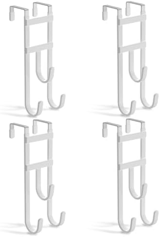 4 Pack Over-the-Door Hooks, No Installation Required, 100 Lb Heavy Duty with Anti-Scratch Rubber & Rust-Proof, Space-Saving Organizer for Coats, Towel & Bag, Bathroom, Bedroom, Kitchen, Office, White by WLCSNG
