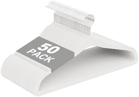 Velvet Felt Hangers 50 Pack, Non Slip, Slim, Space Saving, White by UEAKPIC