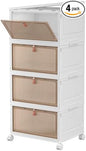 CTSNSLH 4 Tier Plastic Storage Bins with Lid - 28Qt Stackable with Lids for Bedroom, Living Room, Office - Foldable Containers, Household Organization