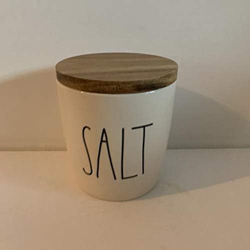 Rae Dunn SALT Cellar - ceramic - 3.5" tall - 2.5" diemeter - very rare! Wooden Lid Farmhouse Kitchen