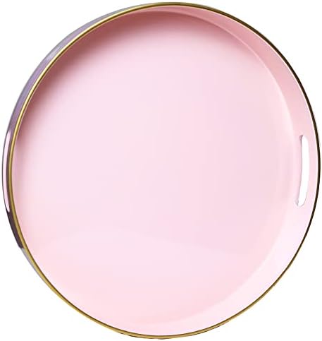 Spsyrine Round Pink Decorative Tray, 13" Plastic Serving Table Tray with Handles for Breakfast, Ottoman, Coffee Table, Bathroom, Kitchen, Living Room by Spsyrine