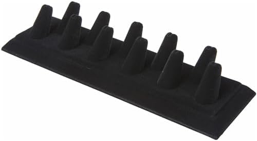 Plymor Black Velvet Ring Finger Display, Eleven on Rectangular Base, 11.125" W x 3.375" D x 2.125" H (Pack of 6)