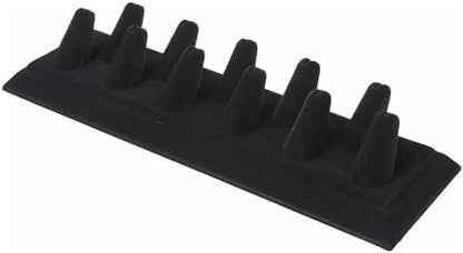 Plymor Black Velvet Ring Finger Display, Eleven on Rectangular Base, 11.125" W x 3.375" D x 2.125" H (Pack of 6)